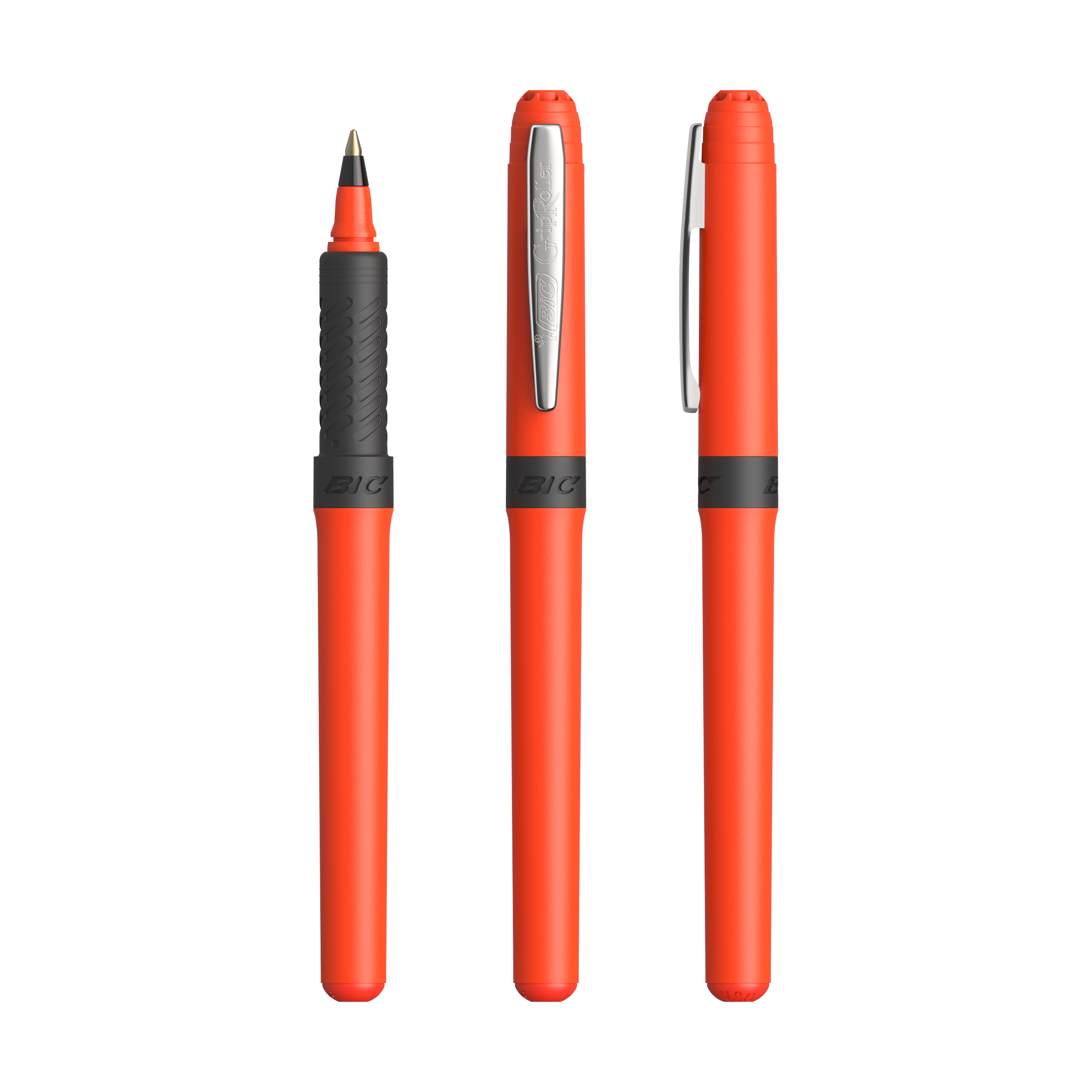 Roller publicitaire BIC® Grip Roller Orange - Chrome - encre noire